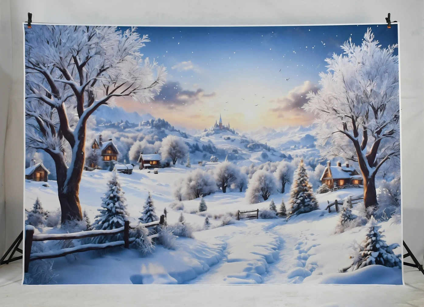Description Picture 2 of itemMOON.QG Christmas Santa Claus Gifts Backdrop Village Ball Trees Photo Studio Background Home Decoration Photography Back Drop