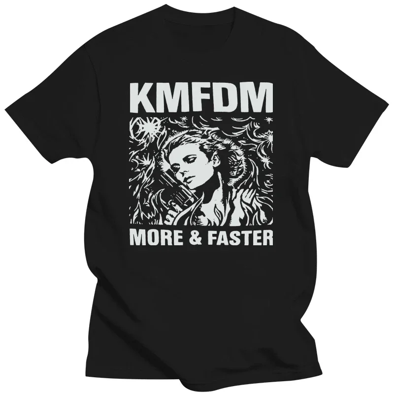 Новая Черная футболка Kmfdm More & Faster с избыточным принтом промышленных автомобилей Mdfmk, модная футболка, Мужская одежда, Женская футболка 2024 Новая Черная футболка Kmfdm More & Faster с избыточным принтом промышленных автомобилей Mdfmk, модная футболка, Мужская одежда, Женская футболка 2024
