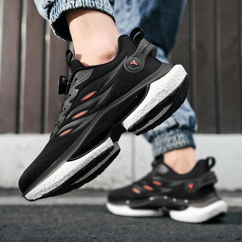 Men's Rotary Buckle Sports Casual Thick Soled Running Shoes Outdoor Sneakers