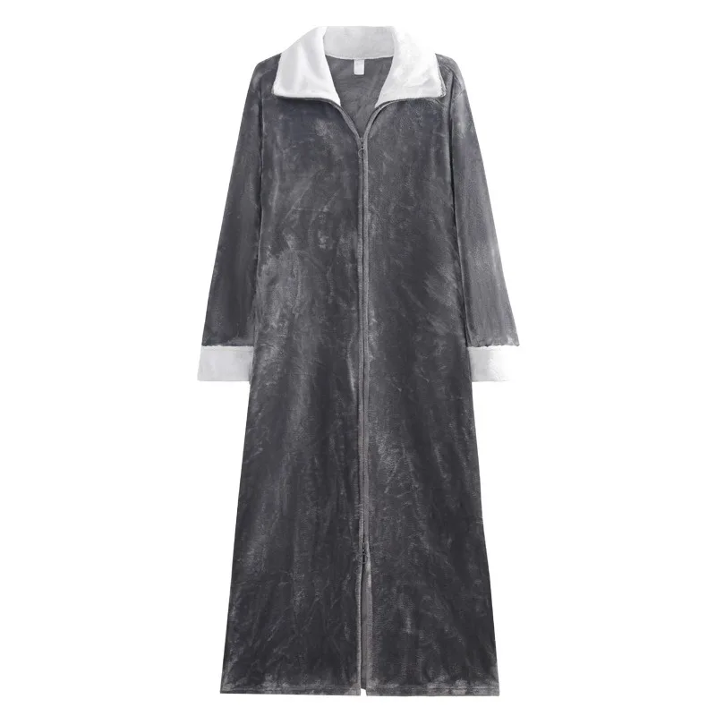 Winter-Warm-Couple-Sleepwear-Long-Zipper-Bathrobe-Pajamas-Thick-Super ...