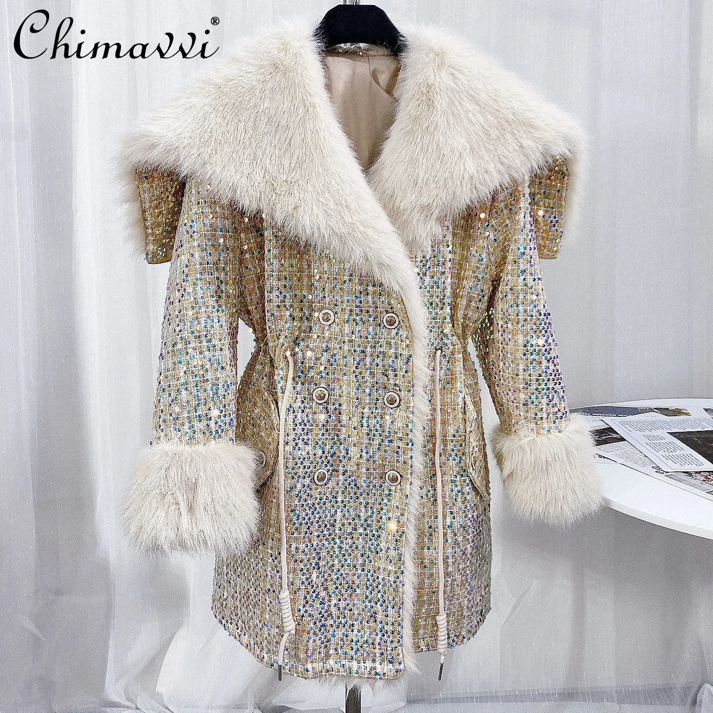 

Faux Fur Coat 2022 Winter New Fur Integrated Mid-Length Imitation Fox Fur Jacket Slimming Long-sleeve Faux Fur All-match