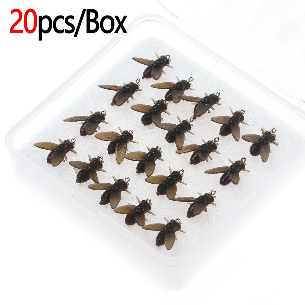 Fly Fishing Lure JIGEECARP 20pcs/Box Realistic Silicone Housefly Artificial Insect Fly for Carp Fishing Lure Baits