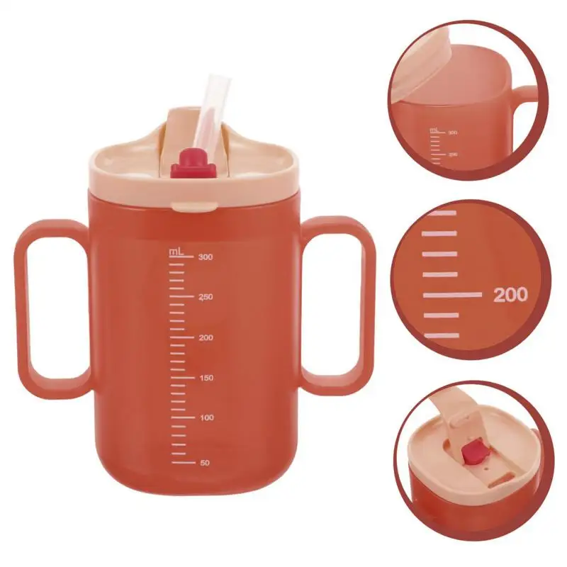 NEW 300ml Spill Proof Cups For Adults Elders Water Cup With Handles Unspillable Cup Water Bottle With Lid And Straw Water Cups