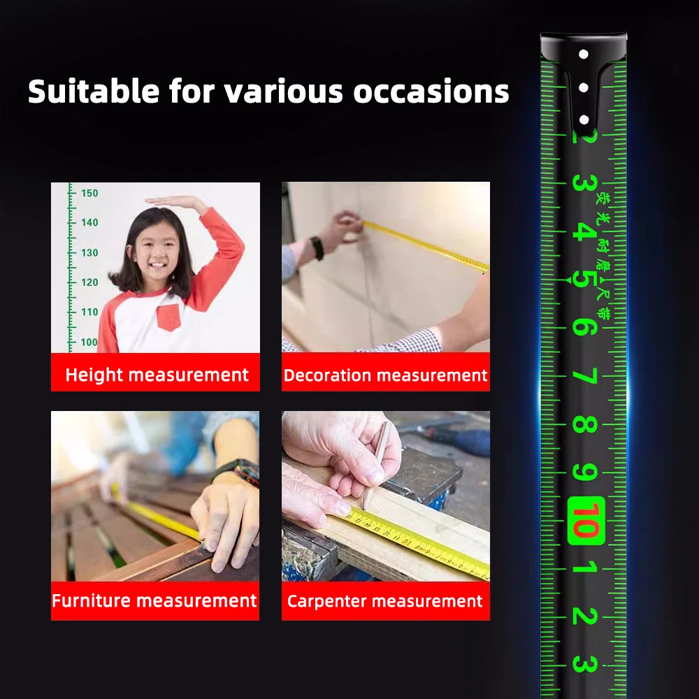 tape measure 5/7.5/10M metric self locking fluorescent steel high precision wear-resistant ruler measuring tools