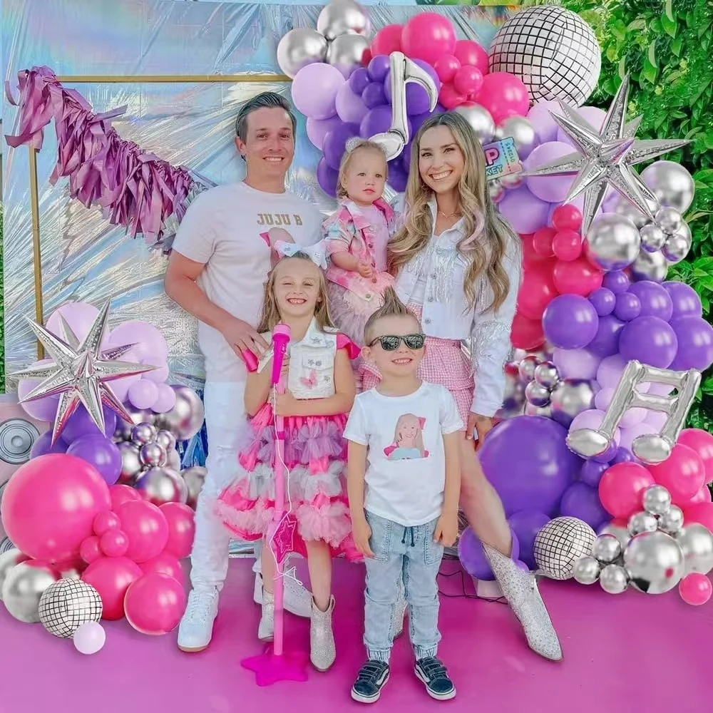 Vibrant Kpop Disco Party Balloon Arch Kit – Pink, Purple & Silver Birthday Decor