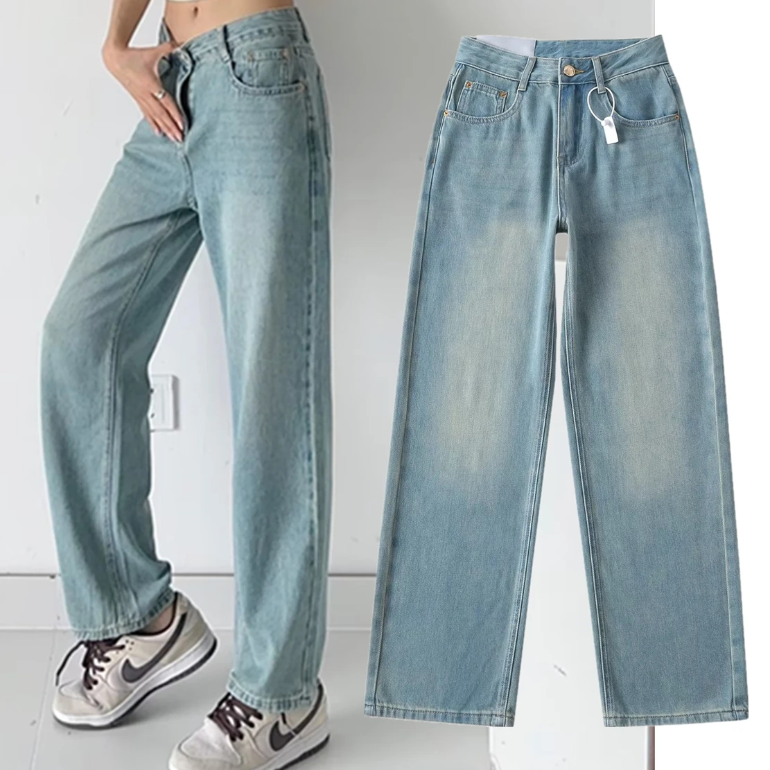 Jenny&Dave American Retro Mom Jeans Distressed Loose Harem Jeans Women New Fashion High Waist Denim Pants