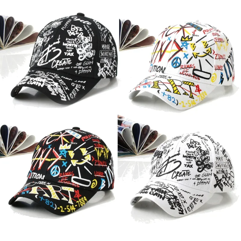 Tennis Caps Fashion Graffiti Printing Adjustable Letter Outdoor Cotton Shade Men Women Summer