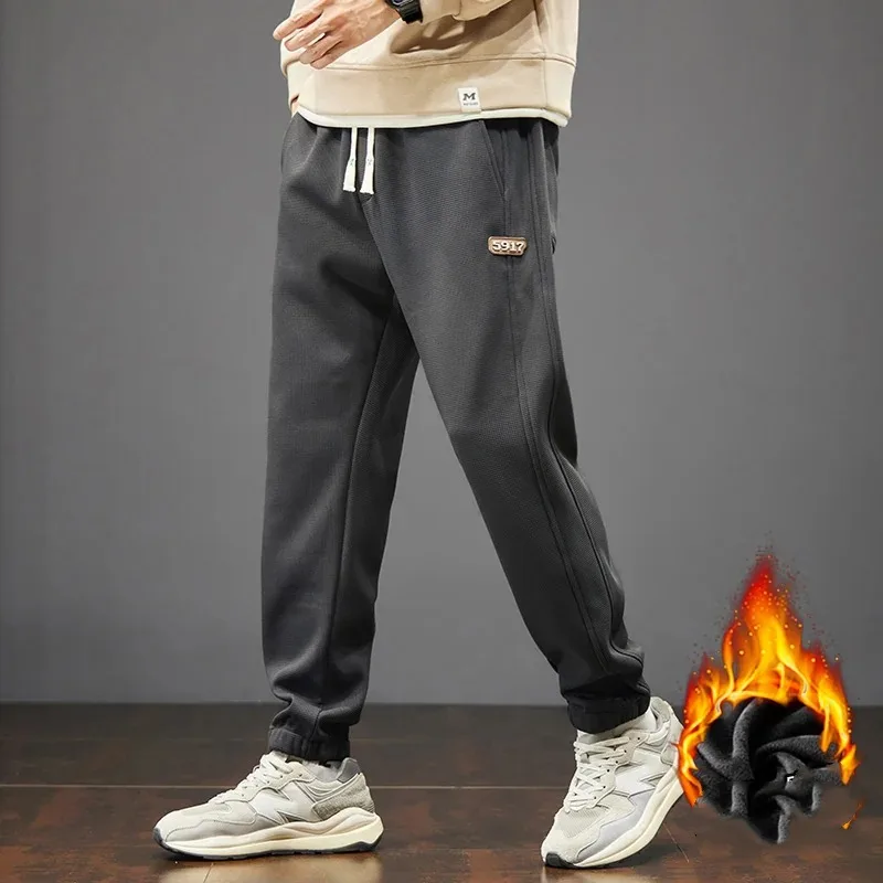 Men's Drawstring Autumn Winter Elastic High Waist Pockets Solid Letter Casual Loose Harun Lantern Trousers Office Lady Pants