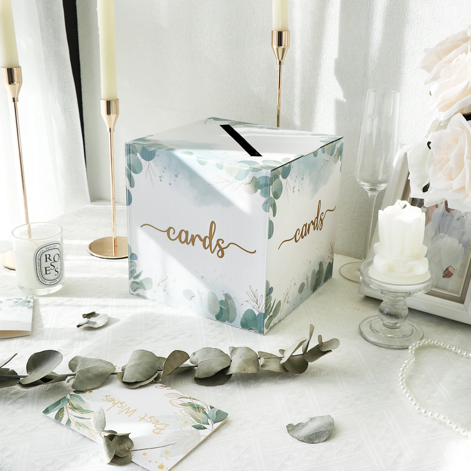 Wedding card box paper eucalyptus novel style portable suitable for weddings event decorations etc storage of event money acrylic card box