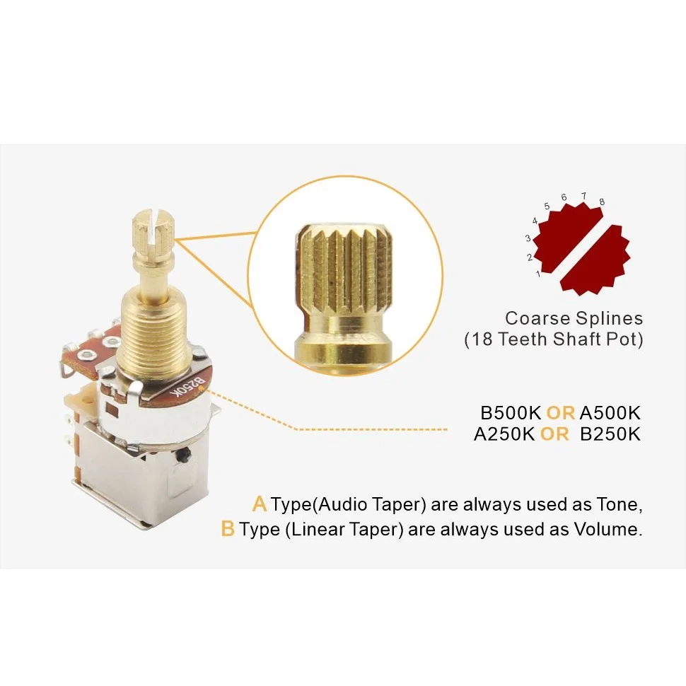 Accessori Per Chitarra Potenziometro Ad Albero Lungo Diviso In Rame Per Chitarra Da 1 Pz Per La Costruzione Di Bassi Per Chitarra Elettrica (Color : B500K - Foto 12