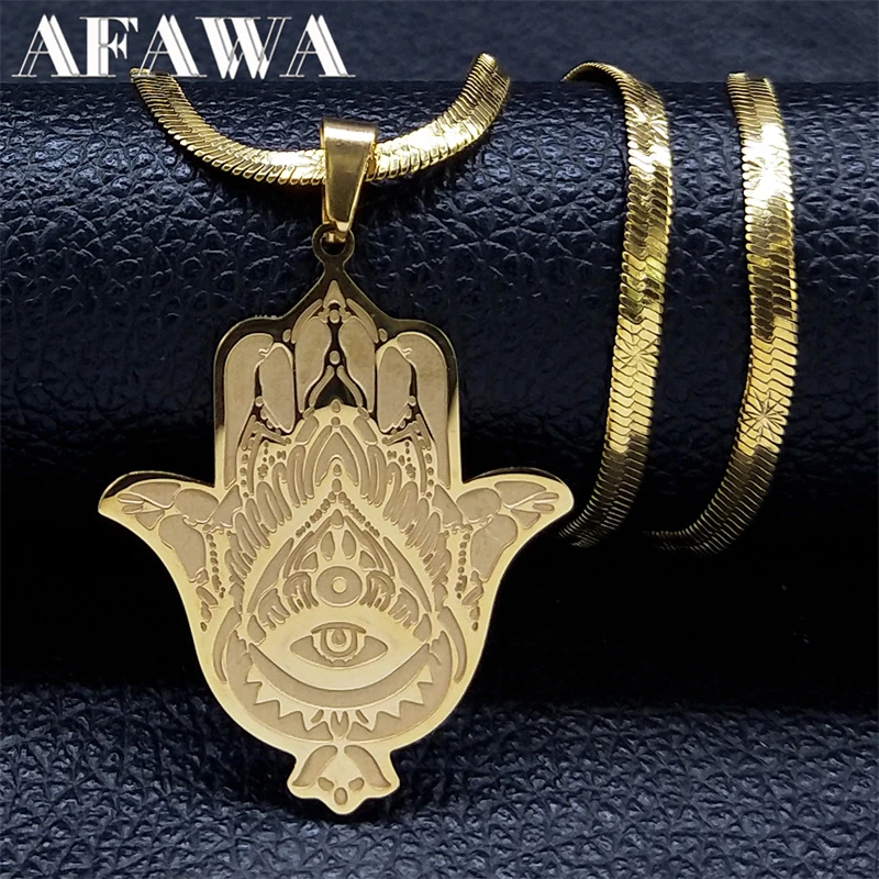Collar de cadena de acero inoxidable de mano Hamsa, amuleto de Color dorado, collares de mano de Fátima, joyería religiosa islámica, mano de Fátima| - AliExpress