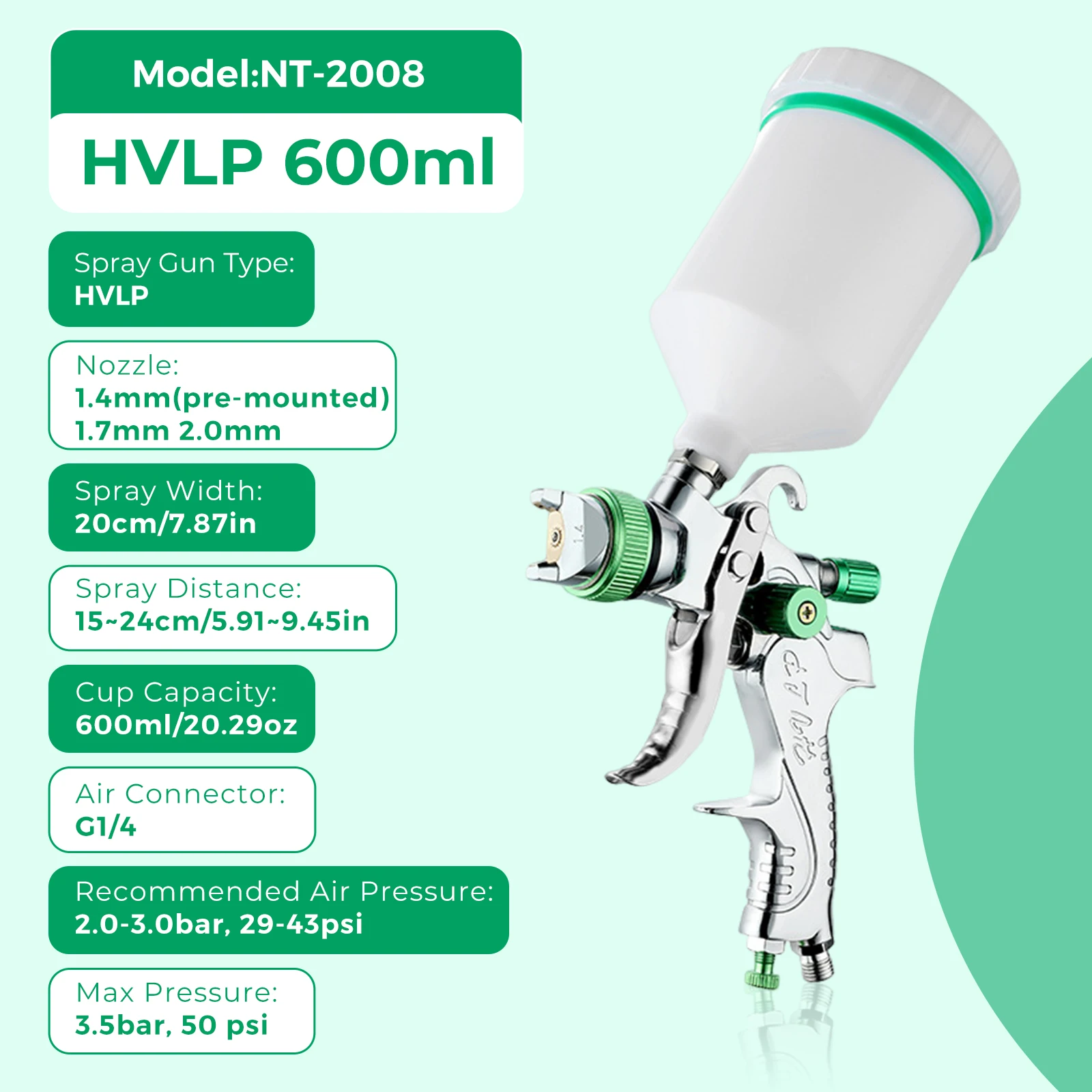스프레이 건 에어 브러시 Nasedal HVLP 600ml 컵 1.4Mm 1.7Mm 2.0Mm 중력 에어 브러시 노즐 바늘 그림 자동차 가구 벽