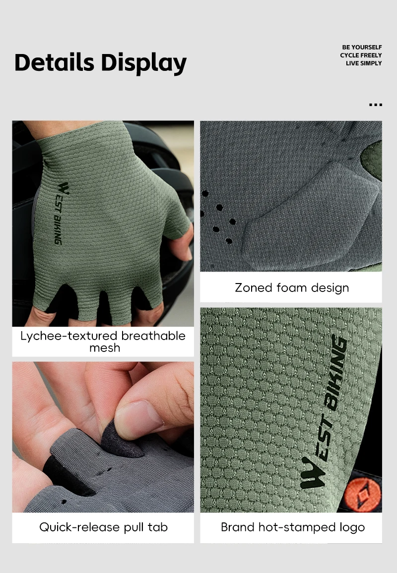 WEST BIKING Fahrradhandschuhe ELASTIC INTERFACE TEAM PALM 80 KG/m³ Polsterung Radfahrhandschuhe Unisex Rutschfeste Halbfinger-Fahrradhandschuhe – Detail 13