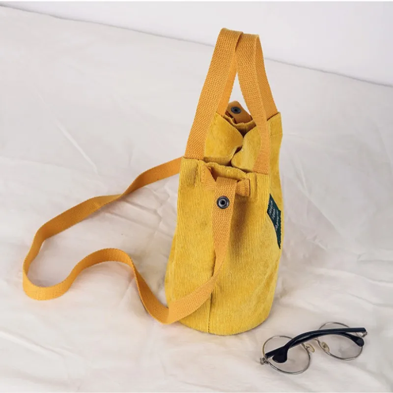 Shoulder Bag Retro Corduroy Canvas Simple Solid Color Literary Shoulder Original Bucket Cloth Bag
