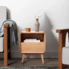 100% Solid Oak Wood Nightstand with Drawer & Storage Shelf - Practical Mid Century Modern Nightstand for Bedroom, Dormitory (Nat 5