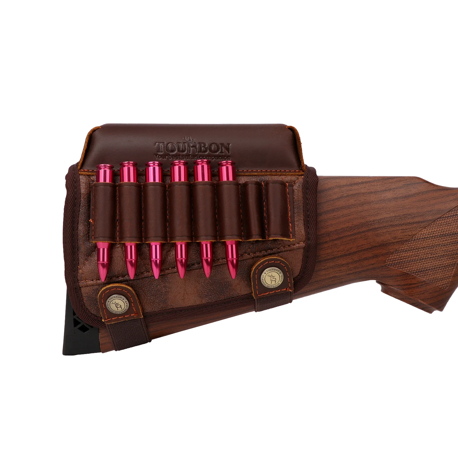 Tourbon Pu & Leder Pistole Buttstock Wangen auflage Riser mit Gewehr patronen. 308win.30-06.30-30 Munition halter Jagd zubehör – Detail 7
