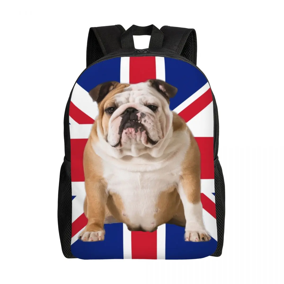 

Union Jack English Bulldog Laptop Backpack Women Men Fashion Bookbag for School College Student British Flag Patriotic Dog Bag