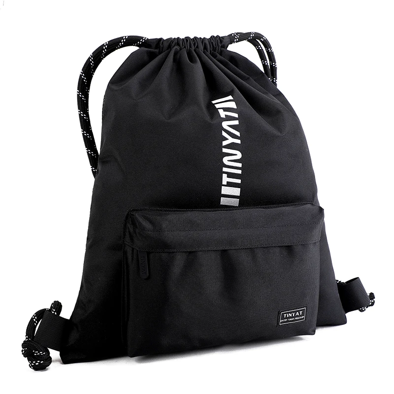 TINYAT Men Women Backpacks Waterproof Large Capacity Letter Drawstring Schoolbag Riding Hiking Student Backpacks Sports School