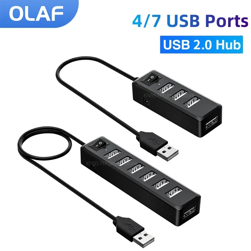 Olaf 4/7 Porte Usb Hub 2.0 Adattatore Expander Splitter Multi Usb Ad Alta Velocità Con Interruttore Estensore Multiplo Per Computer Portatile