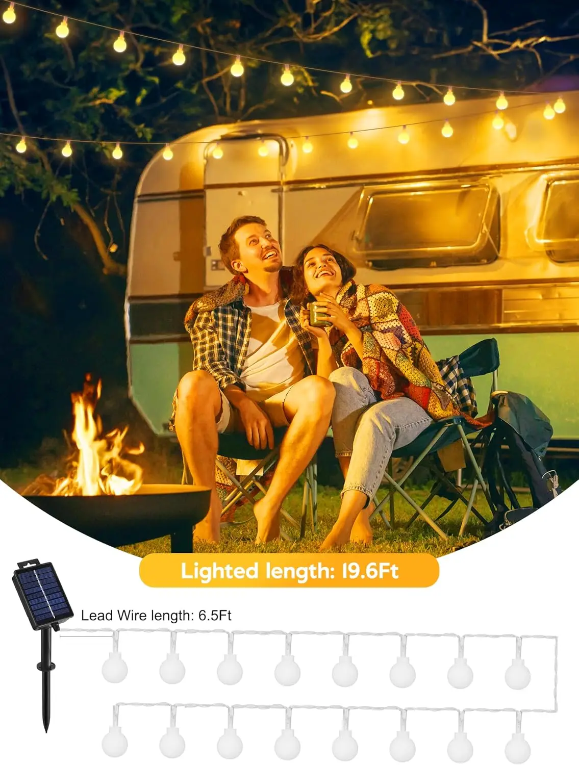 Solar Lights Outdoor Waterproof LED Globe String Lights 8 Modes Outdoor Christmas Garden for Yard Balcony Patio Party