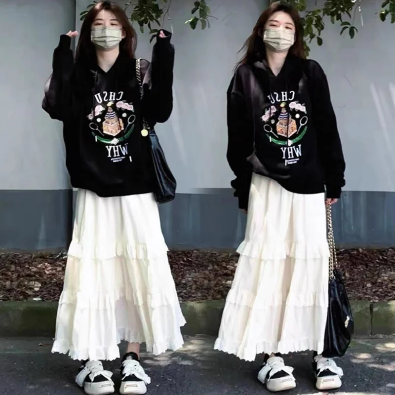 슬리밍 임산부 후드티셔츠 봄 가을 다용도 비출산용 하프 스커트 여성 패션 편안한 폴리에스터