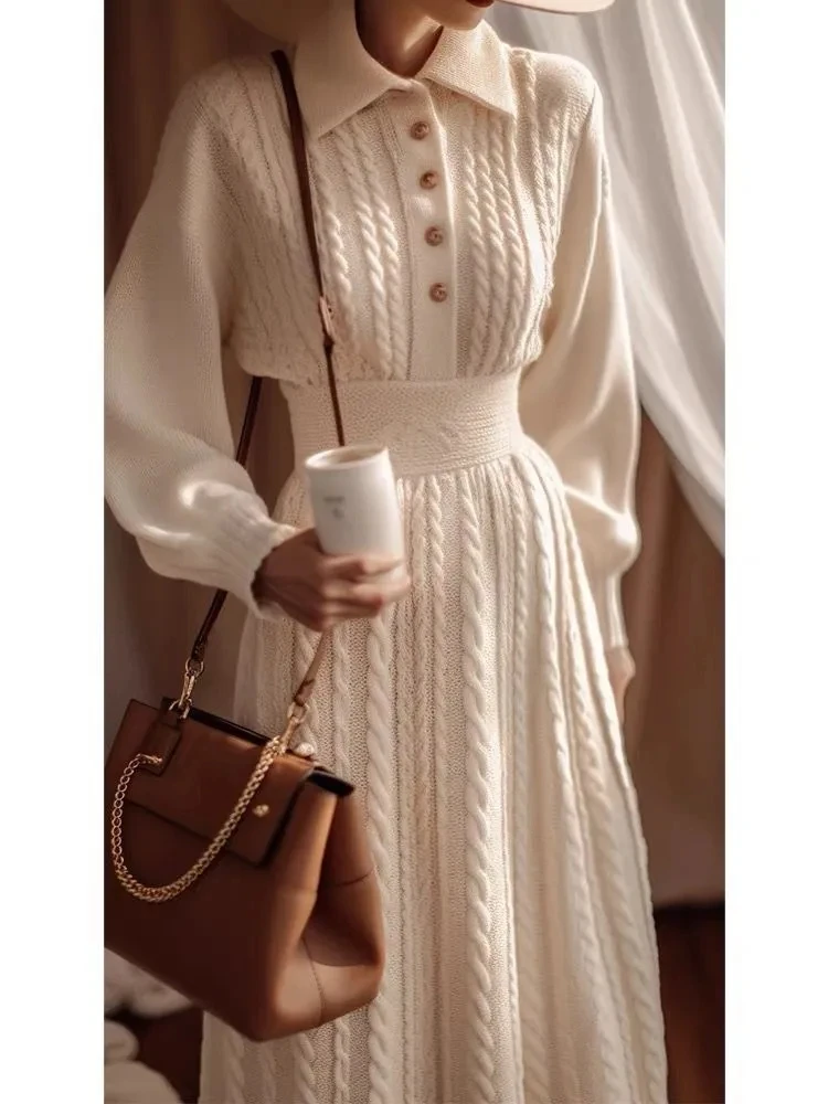 Abito lavorato a maglia twist da donna 2025 Autunno/Inverno Nuova vita sottile maglione pullover abito moda manica lunga maglione lavorato a maglia abiti 6