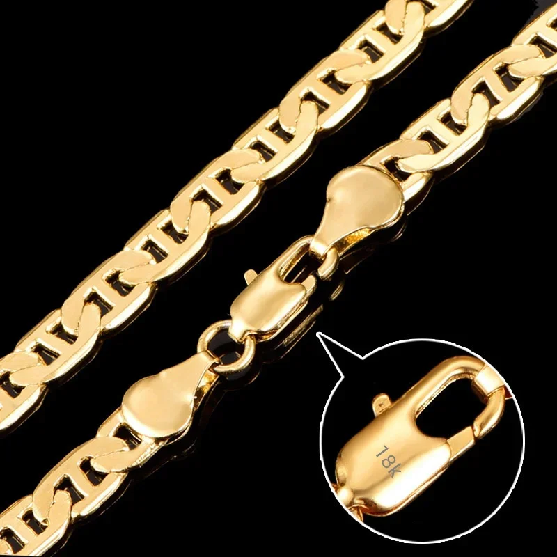 Silver Necklace 925 Sterling Silver 6mm Flat Day Chain Necklace Bracelet Jewelry Gifts for Men and Women 20cm/45-60cm 18K gold