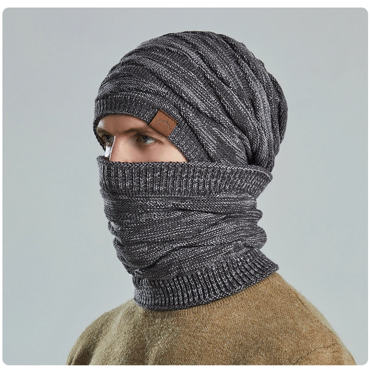 Womens Mens Winter Hat Neck Warmer Set Mix Color Knitted Beanie Hat Scarf Set Warm Knit Hats Snow Skull Caps For Outdoor Sports