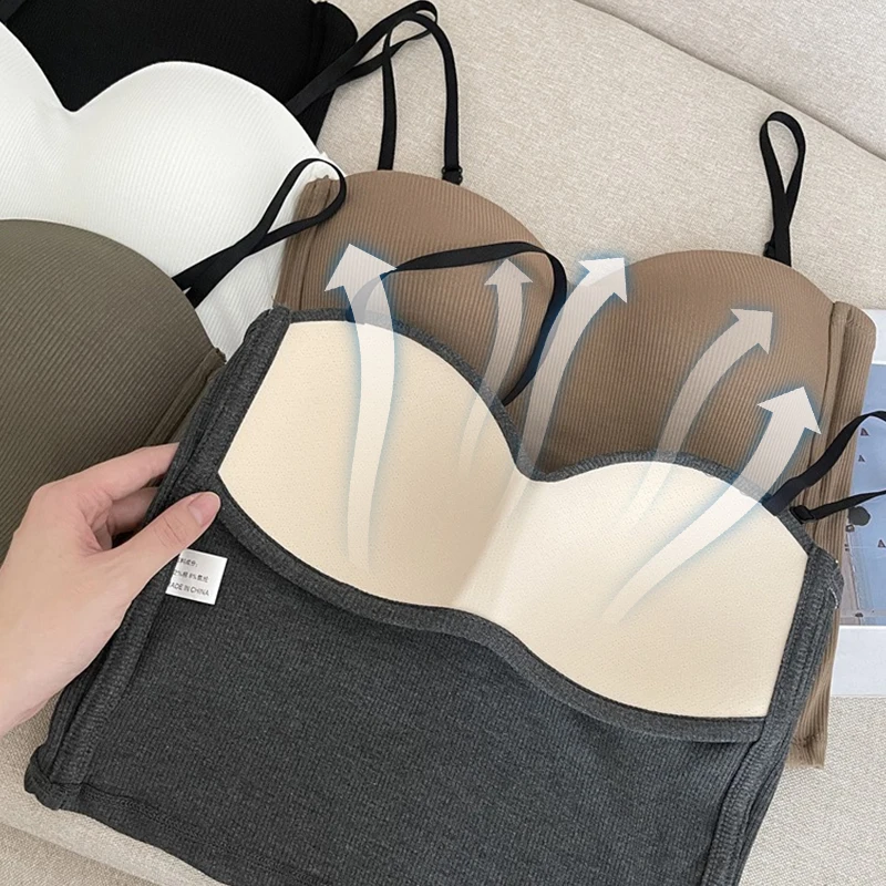 

Seamless Ice Silk Crop Tops Wire-Free Camisole Sexy Summer Strap Vest Bra Lingerie Women One-Piece Tube Sleeveless Underwear