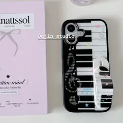 Korean - Inspired Cute Piano Art Keyboard Star Phone Case - Y2K Edition for iPhone 15 Plus (With bracket)