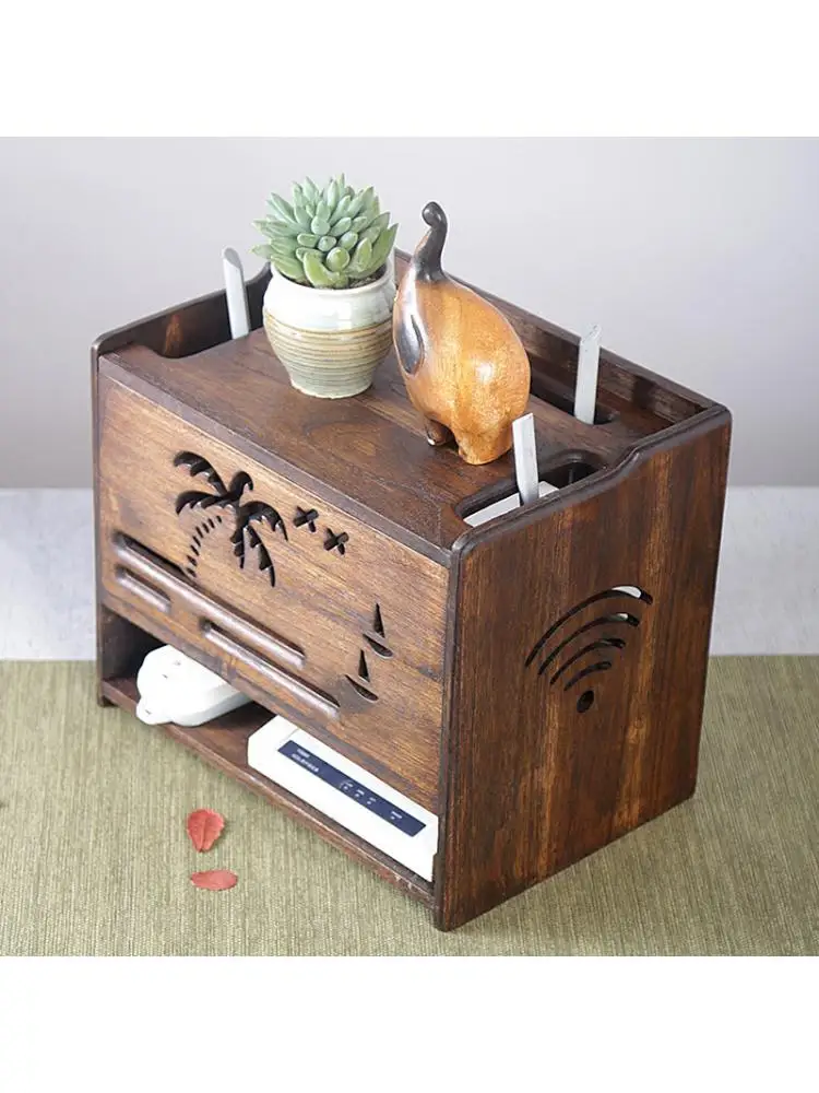 Eco-Friendly Solid Wood Board Wireless Wifi Router Storage box Bracket Cable Storage Rack Home Decor