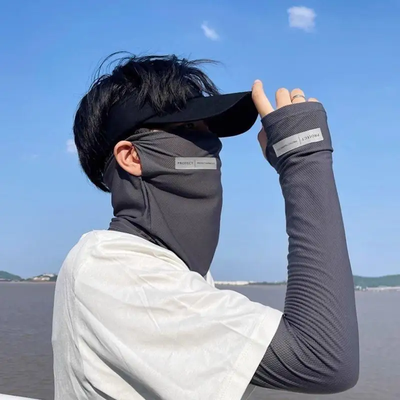 

3pcs Summer UV Protection Arm Sleeves Men Cycling Mask Anti-Sunburn Face Scarf Ice Silk Arm Cover Outdoor Sunscreen Arm Sleeves