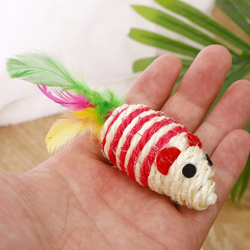 5Pcs Colorful Sisal Mouse Interactive Cat Toy Feather Pet Supplies Cat Claws Grinding Training Catcher Accessories
