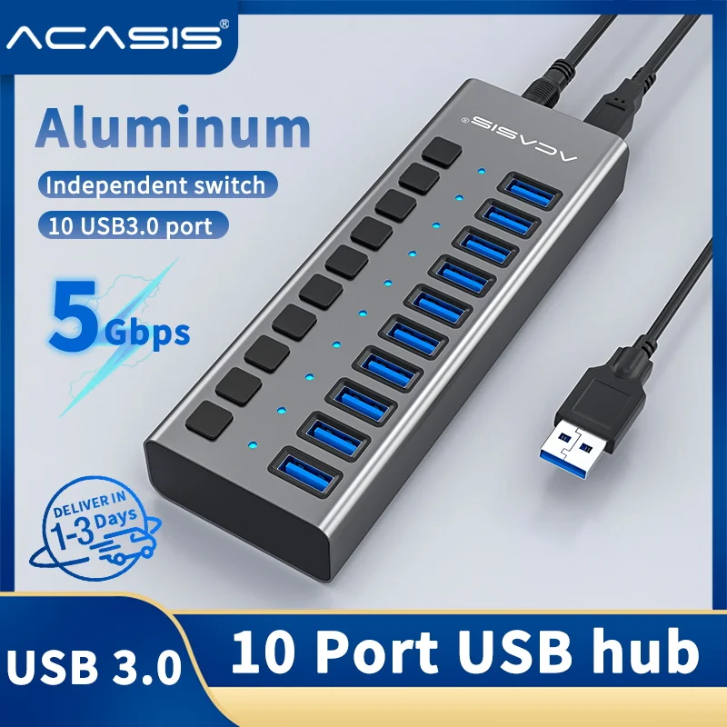 Usb 3 0 Hub 10 Port 12v 4a Power Adapter Usb Hub 3 0 Charger With Switch Multi Usb Splitter Usb3 0 Hub For Macbook Pc Laptop Docking Stations Usb Hubs Aliexpress