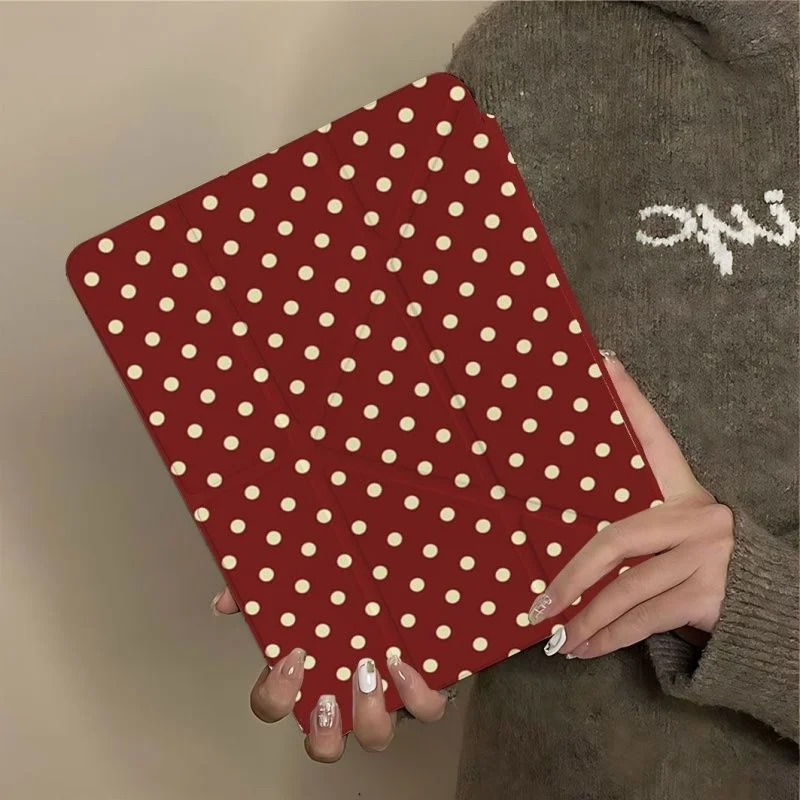 Elegant Wine Red Grid Ripple Dots Tablet Case