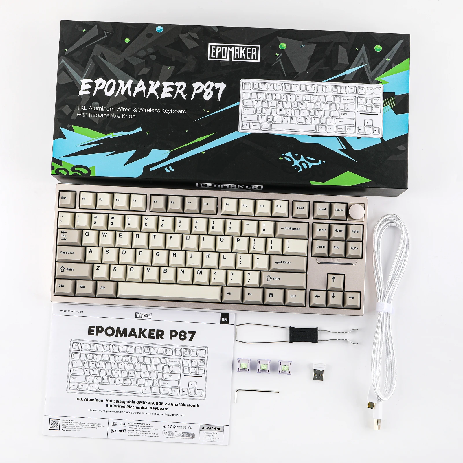 EPOMAKER P87 QMK/VIA 87% Wireless Bluetooth/2.4Ghz/USB-C Wired TKL