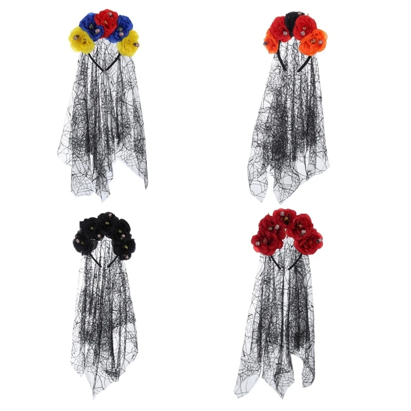 

MXMB Goth Flower Crowns For Women Gothic Skull Headband Halloween Web Veil