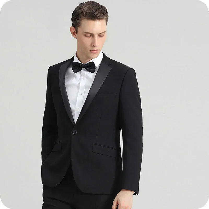 

Chic Men's Suits Single Breasted Notch Lapel Black Costume Homme Elegant 2 Piece Jacket Pants Slim Fit Wedding Terno Clothing