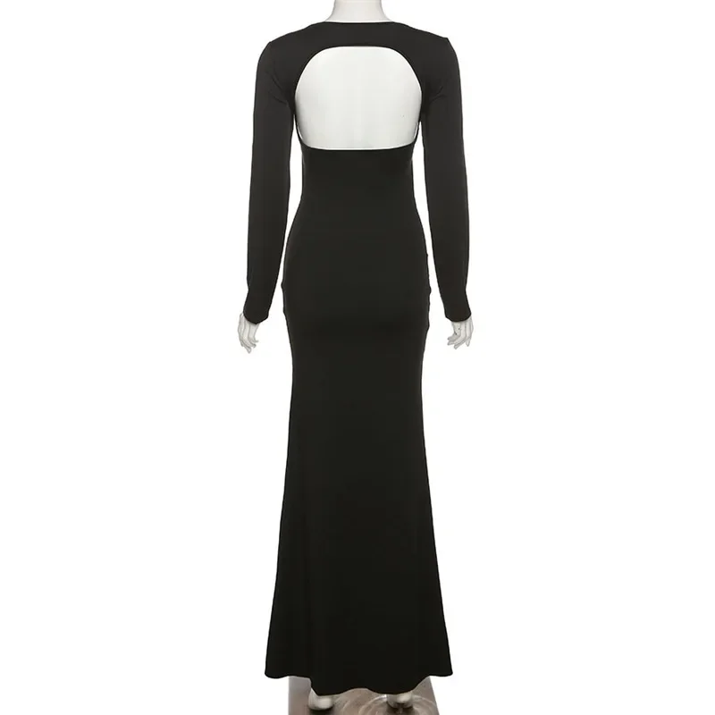 Vestido De Maternidad Para Sesión Fotos Negro - Manga Larga, Vientre Abierto, Sin Espalda, Elástico Y Cómodo