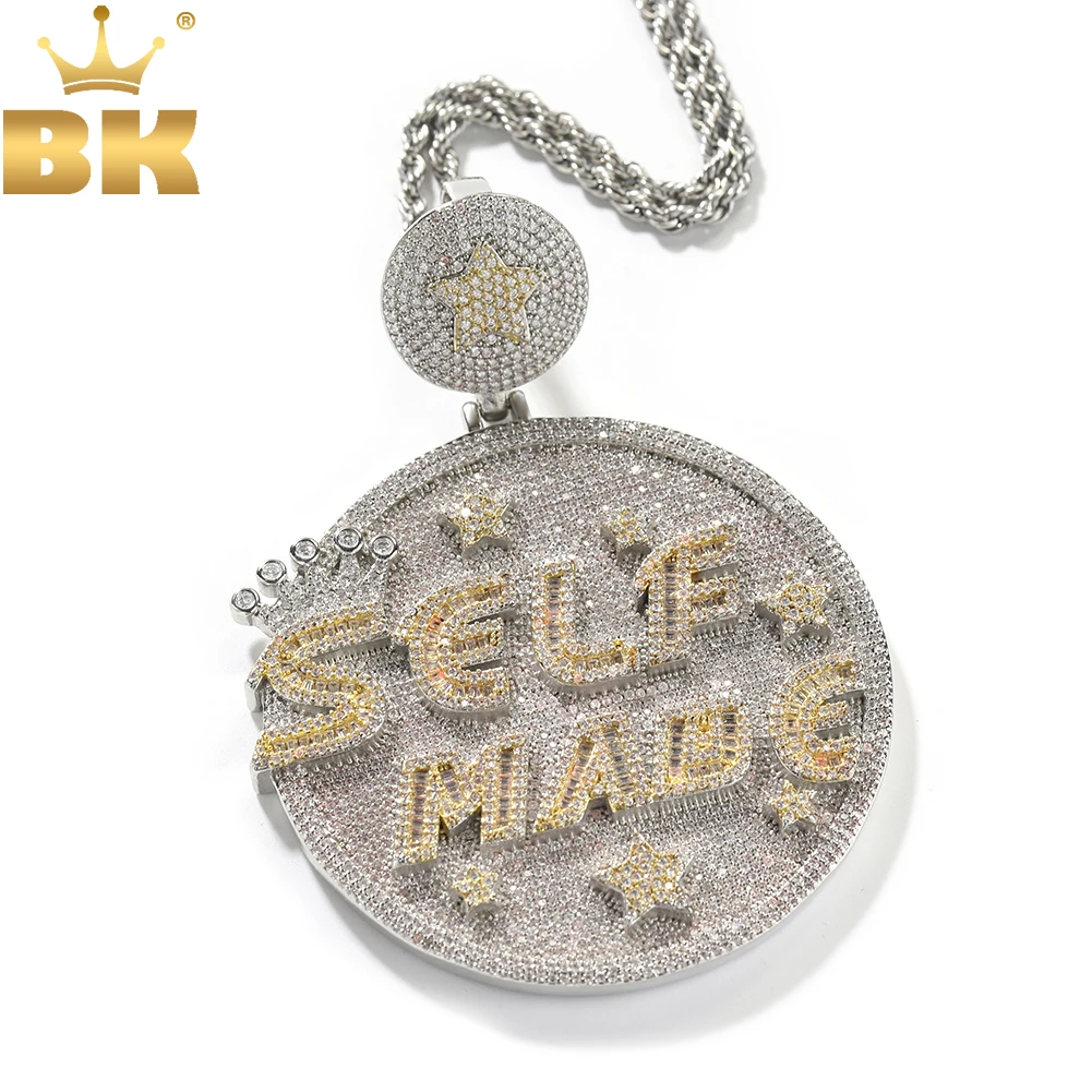 

Цепочка с подвеской BLING KING, самостоятельное ожерелье с кулоном в виде багета и кубического циркония, с надписью, круглые медальоны в стиле хип-хоп, Подарочная бижутерия