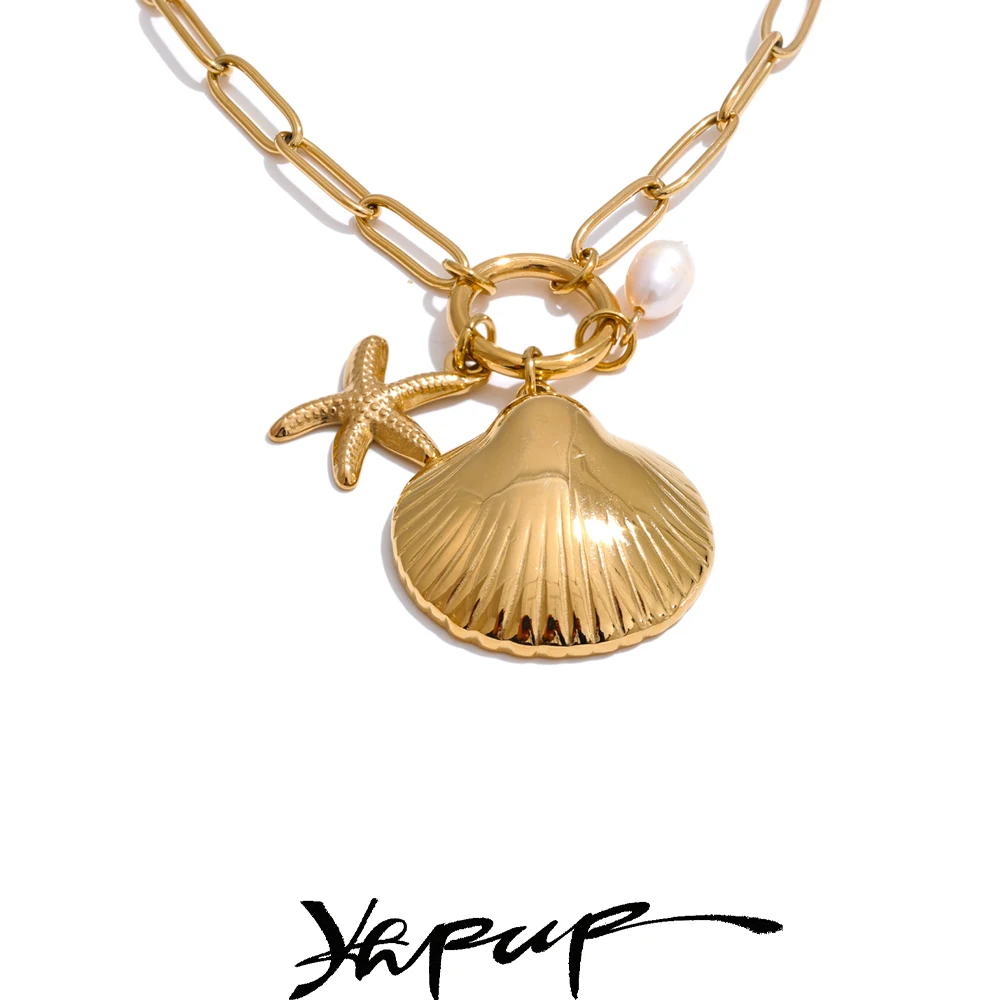 Yhpup Starfish Pendant Necklace Stainless Steel