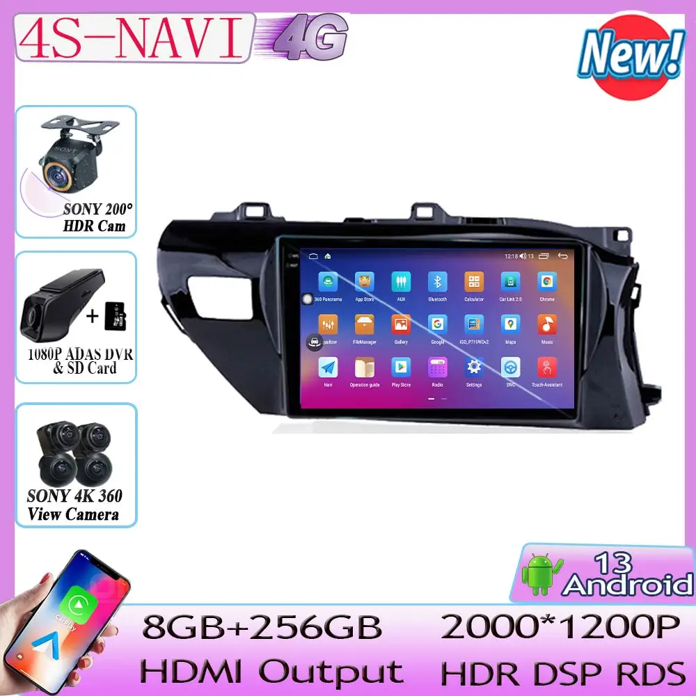 

7862 CPU Stereo Android 13 For Toyota Hilux Pick Up AN120 2015-2020 RHD Car Radio Multimedia Navigation GPS No 2din DVD 5G WIFI