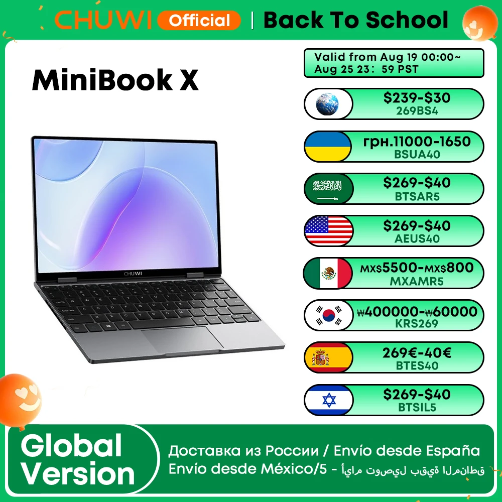 CHUWI MiniBook X Laptop Tablet PC 2 In 1 12GB LPDDR5 512G SSD Intel N100 10.51 Inch FHD IPS Screen 1920*1200 Windows 11 Notebook notebook laptop