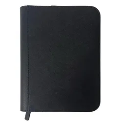 Premium 4 - Pocket Trading Card Holder with PU Leather Cover & Zipper Closure (Black)