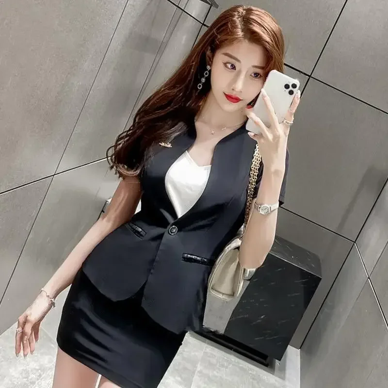 Professional Dress Receptio Hotel Catering Manager Work Clothes 2023 Suit Woman Summer Short-sleeved Temperament Goddess Fan