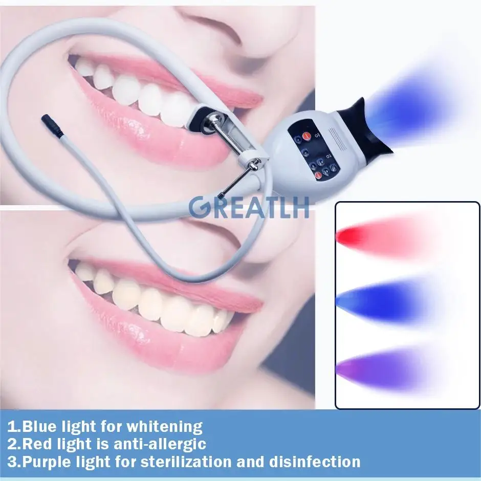 

Устройство для отбеливания зубов GREATLH, 3 цвета, регулируемая портативная лампа холодного света, настольные стоматологические инструменты, набор инструментов 110 В/200 в