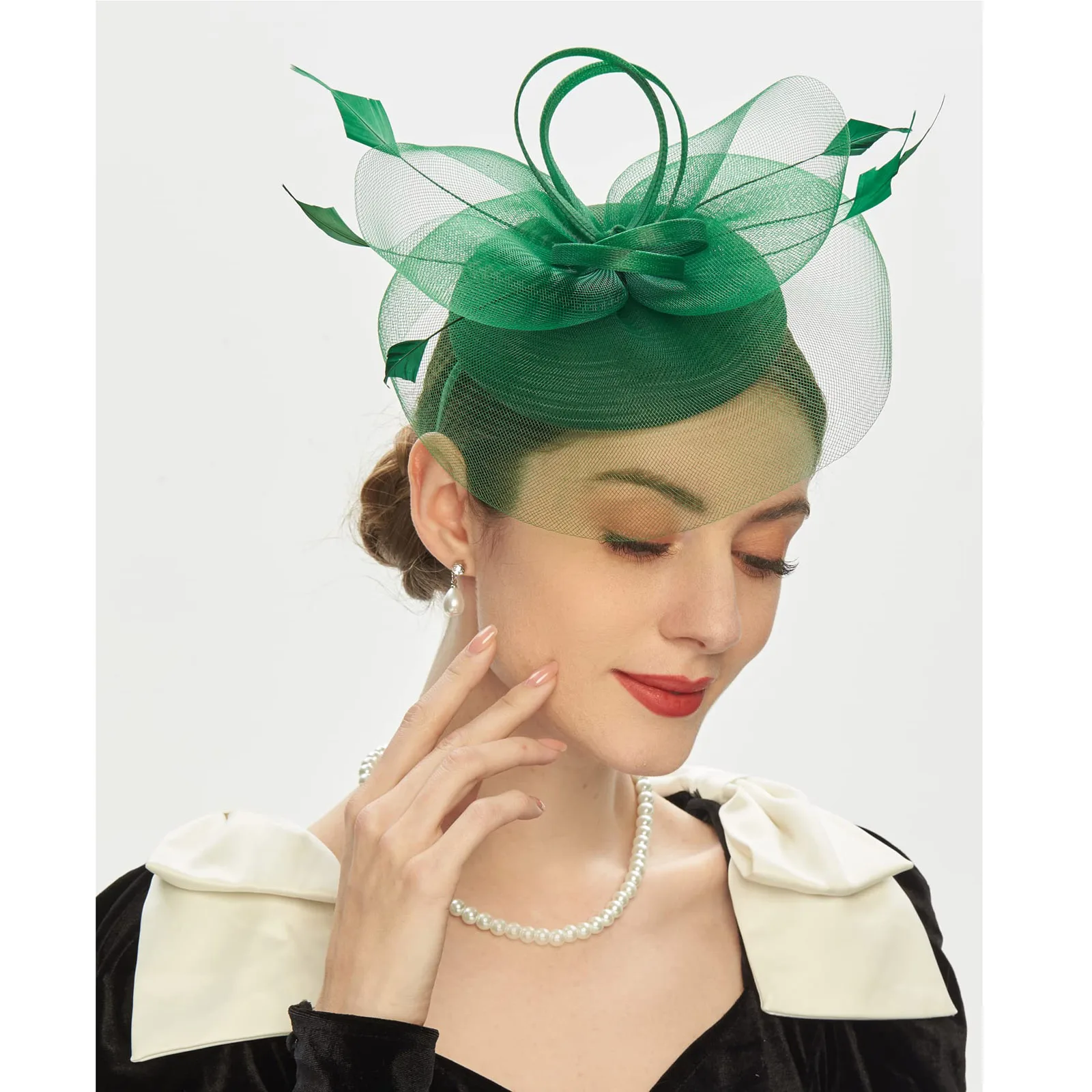 Vintage Fascinators Tea Party Pillbox Hats For Women With Feather Mesh Headband And Clip Bridal Wedding Headwear