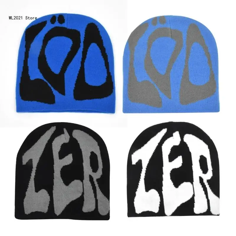 

Double Sided Jacquard Letter Pattern Hat Adult Elastic Hat Winter Warmer Knitted Hat Cold Winter Hat for Students Teens