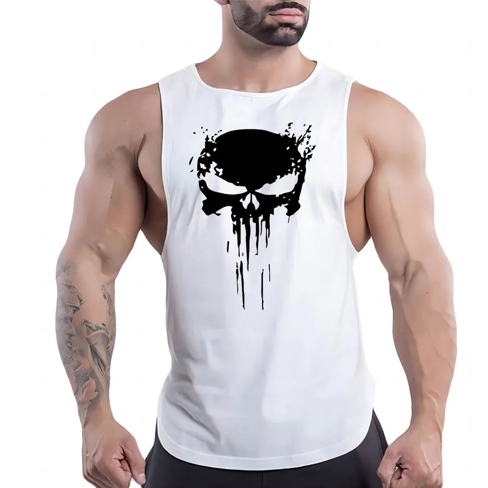 

Four Seasons Outdoor Fitness For Adult Men O-Collar Vest Scary Skull Pattern 2d Printed Breathable Stylish Sleeveless Shirt