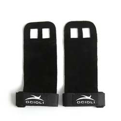 Synthetic Leather Gymnastics Hand Grip Palm Protectors for Weight Lifting and Pull-Ups (Black)